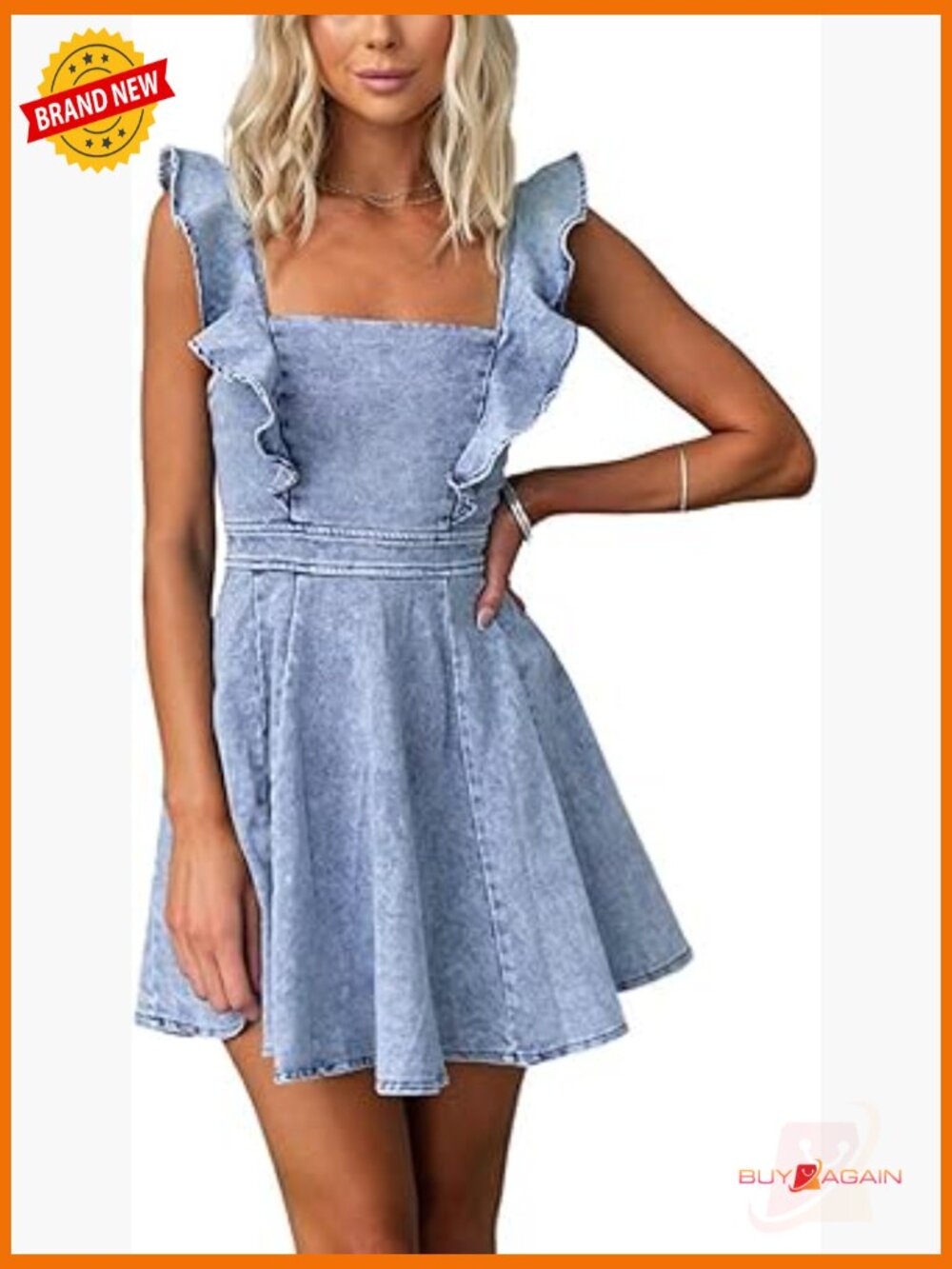 Ruffle Adjustable Strap Sleeveless Backless Babydoll Mini Jean Dress